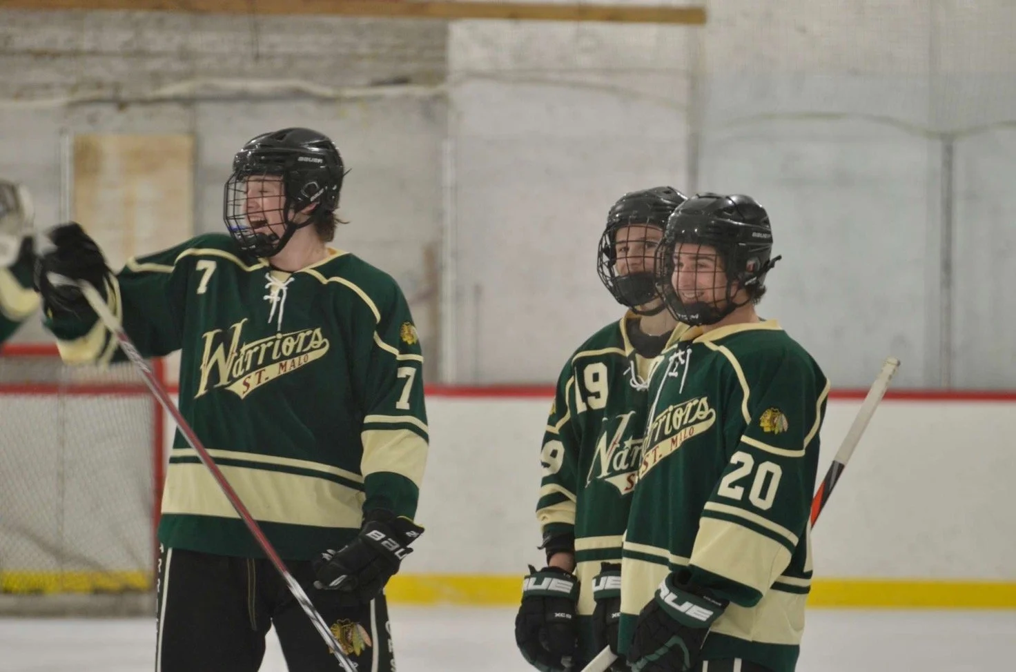 Teammates having fun at hockey