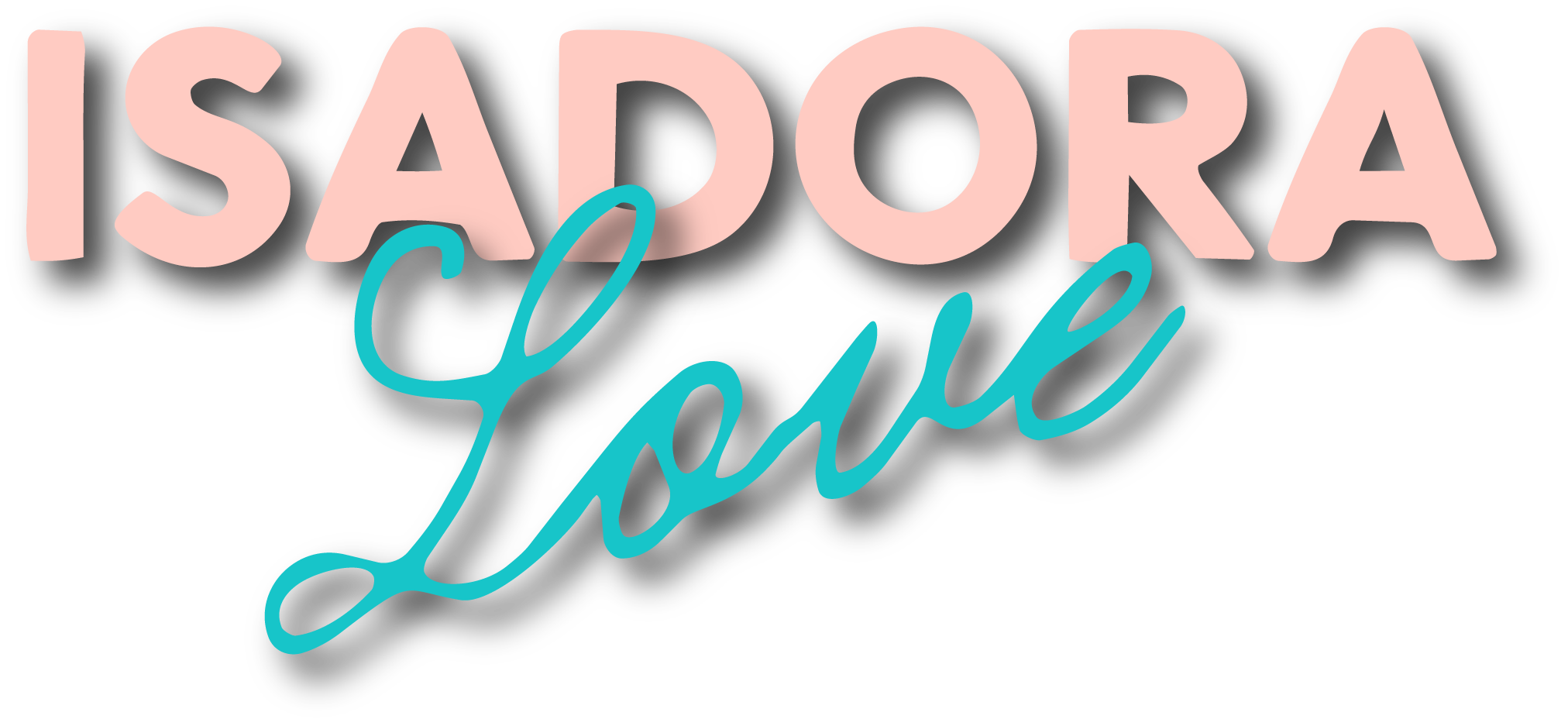 Text saying 'Isadora Luxe' with 'Isadora' in pink block letters and 'Luxe' in blue cursive script.