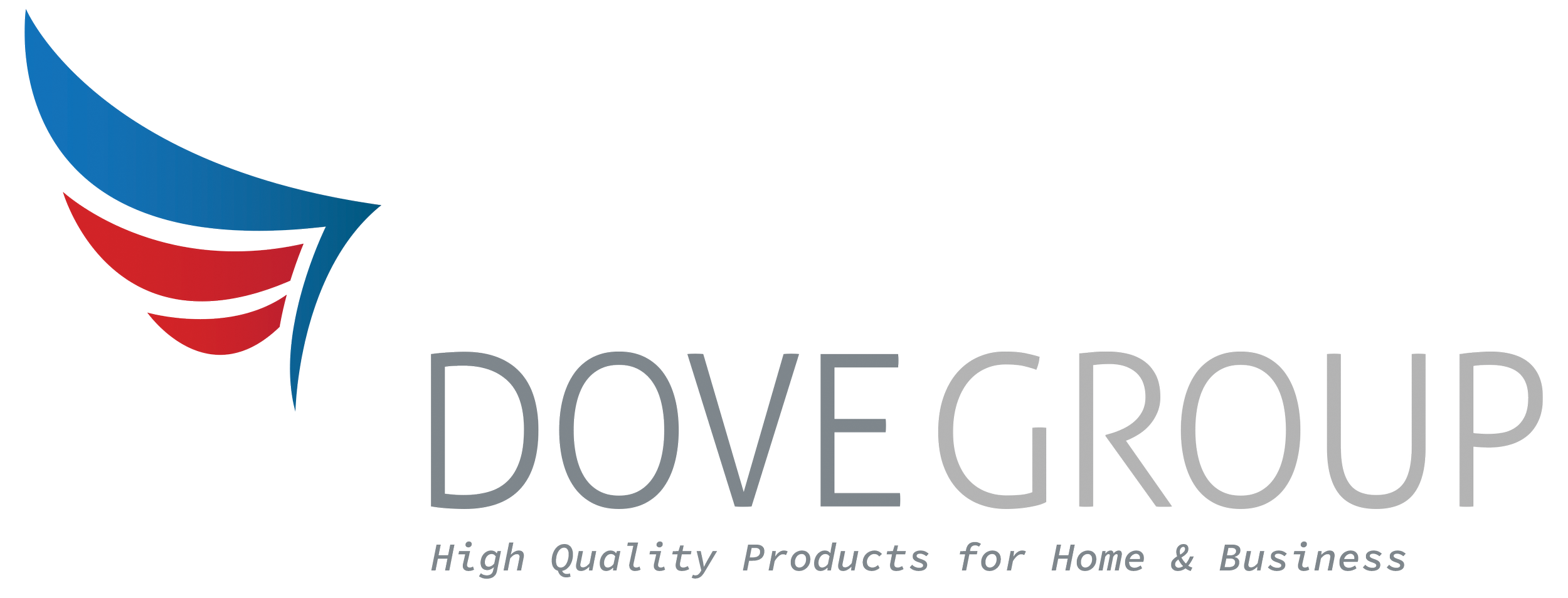 Dove Group logo with blue and red wing design elements and the slogan 'High Quality Products for Home & Business'