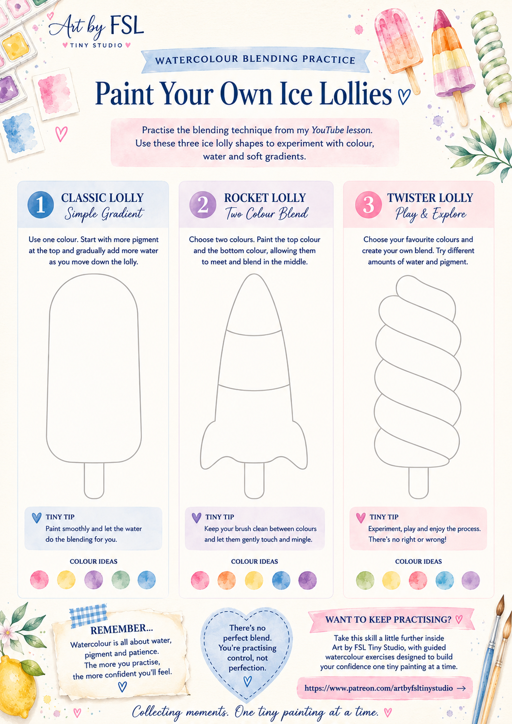 Free Ice Lolly Watercolour Blending Practice Sheet