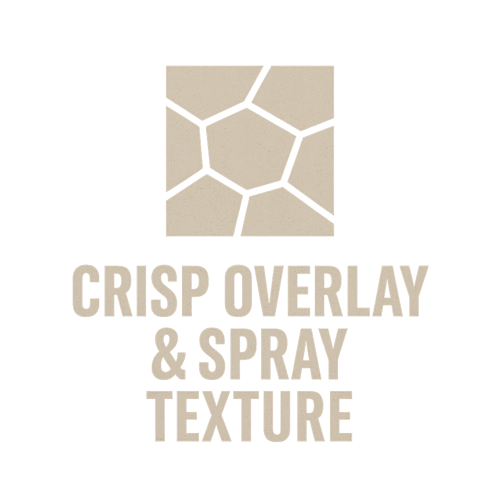 Logo with a cracked tile pattern and the text 'Crisp Overlay & Spray Texture' underneath.