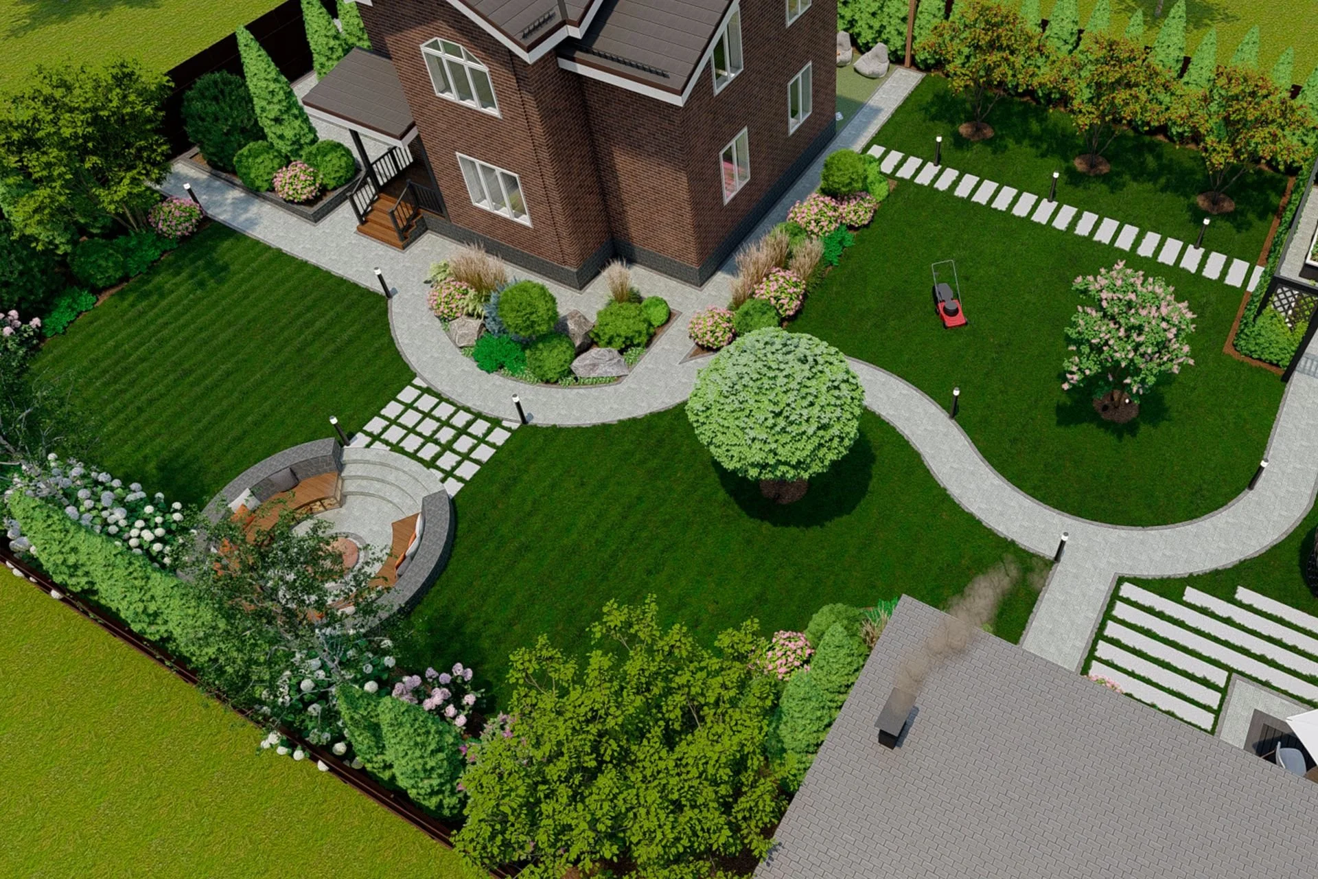 Professional landscape design services transforming a backyard patio.