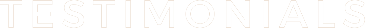 The word 'TESTIMONIALS' written in large, outlined font on a black background.