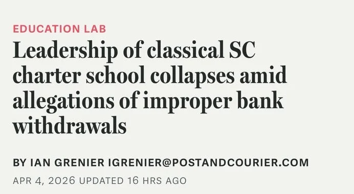 Even while we&rsquo;re on Spring Break, it&rsquo;s impossible to ignore the troubling news coming out of Fort Mill. 🚨

I&rsquo;m reading the latest update from Ascent Classical Academy about the total leadership and financial collapse, and frankly, 