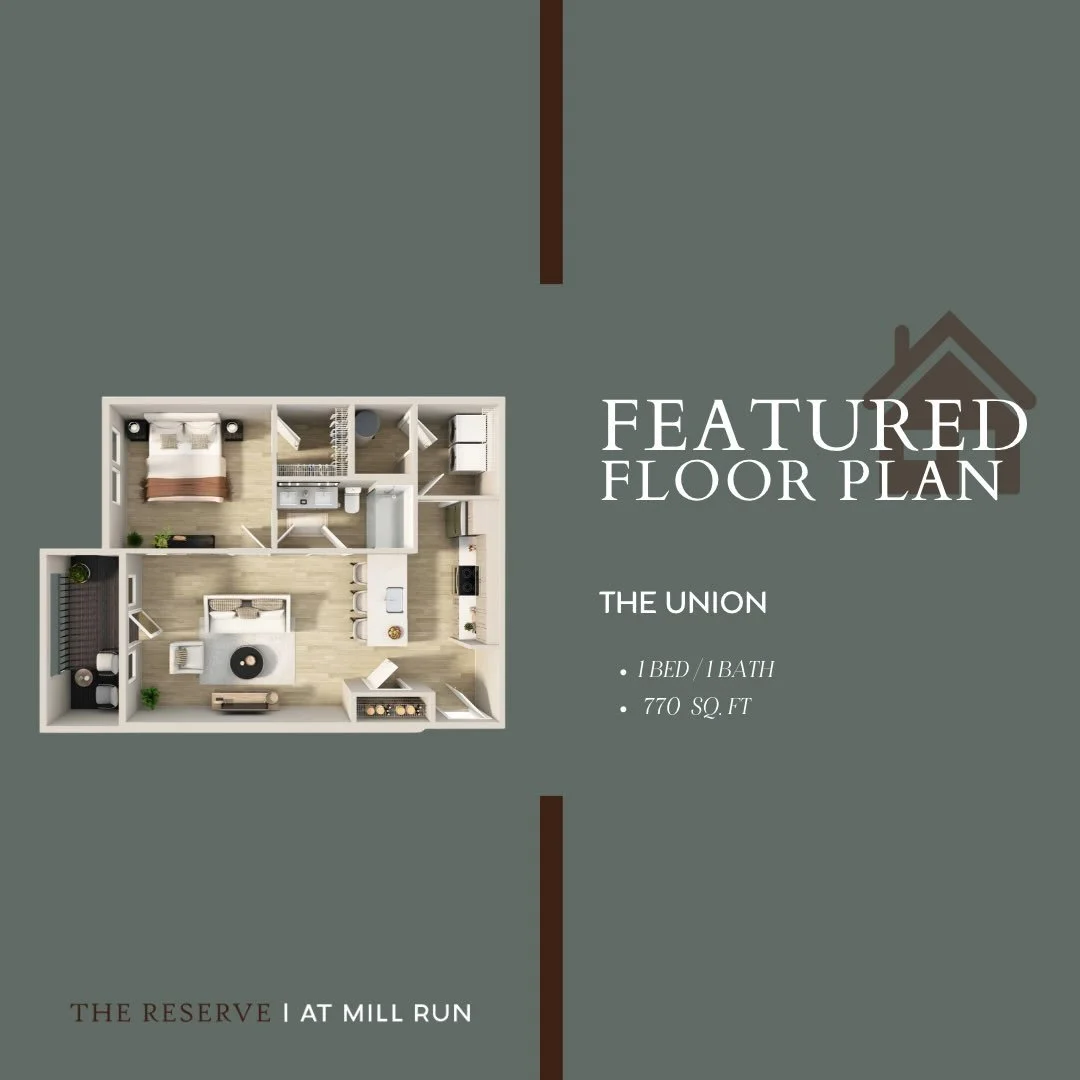 Floor Plan Featured: 

The Union ✨
Searching for a home that feels just right? The Union offers 770 square feet of thoughtfully designed living space, featuring 1 bedroom, 1 bathroom, an open-concept layout, and modern finishes you&rsquo;ll love comi