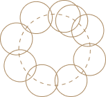 Outline of a circle made of smaller interlinked circles.