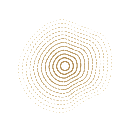 A digital illustration of concentric circles and dotted lines forming an abstract pattern on a black background.