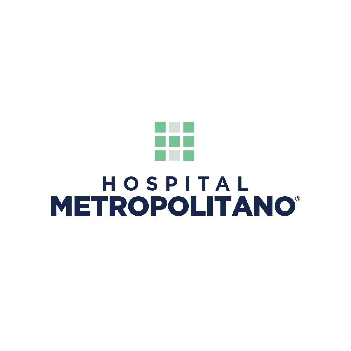 Logo of Hospital Metropolitano with green and blue text and a stylized grid symbol.