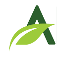 Green leaf overlapping a stylized letter 'A'