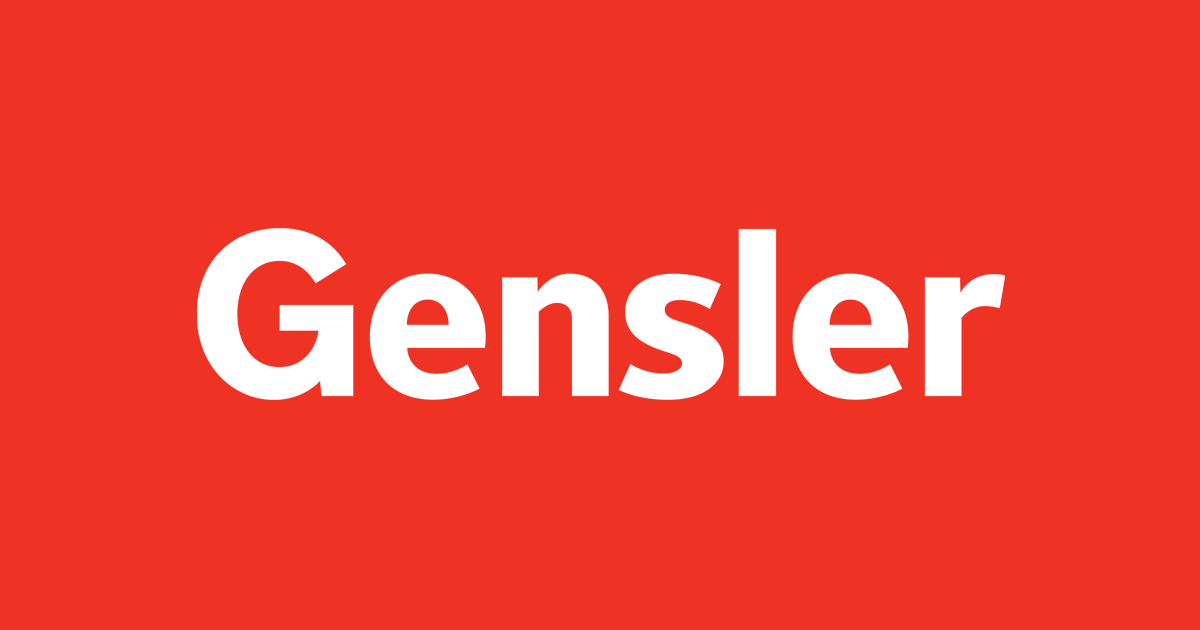 White text that says 'Gensler' on a red background.