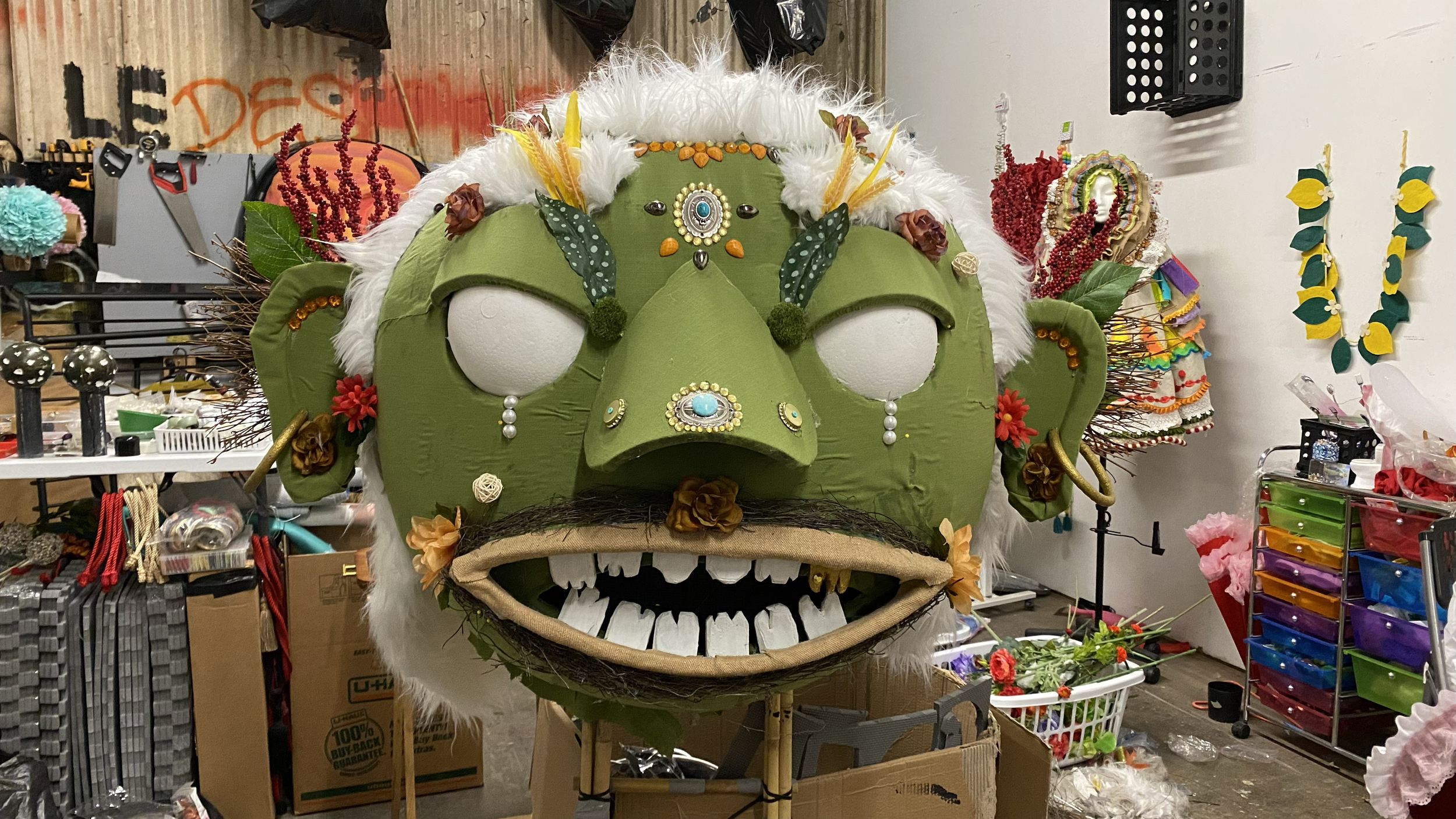 Wearable backpack rig, goblin puppet head. All he was missing here were his pupils.