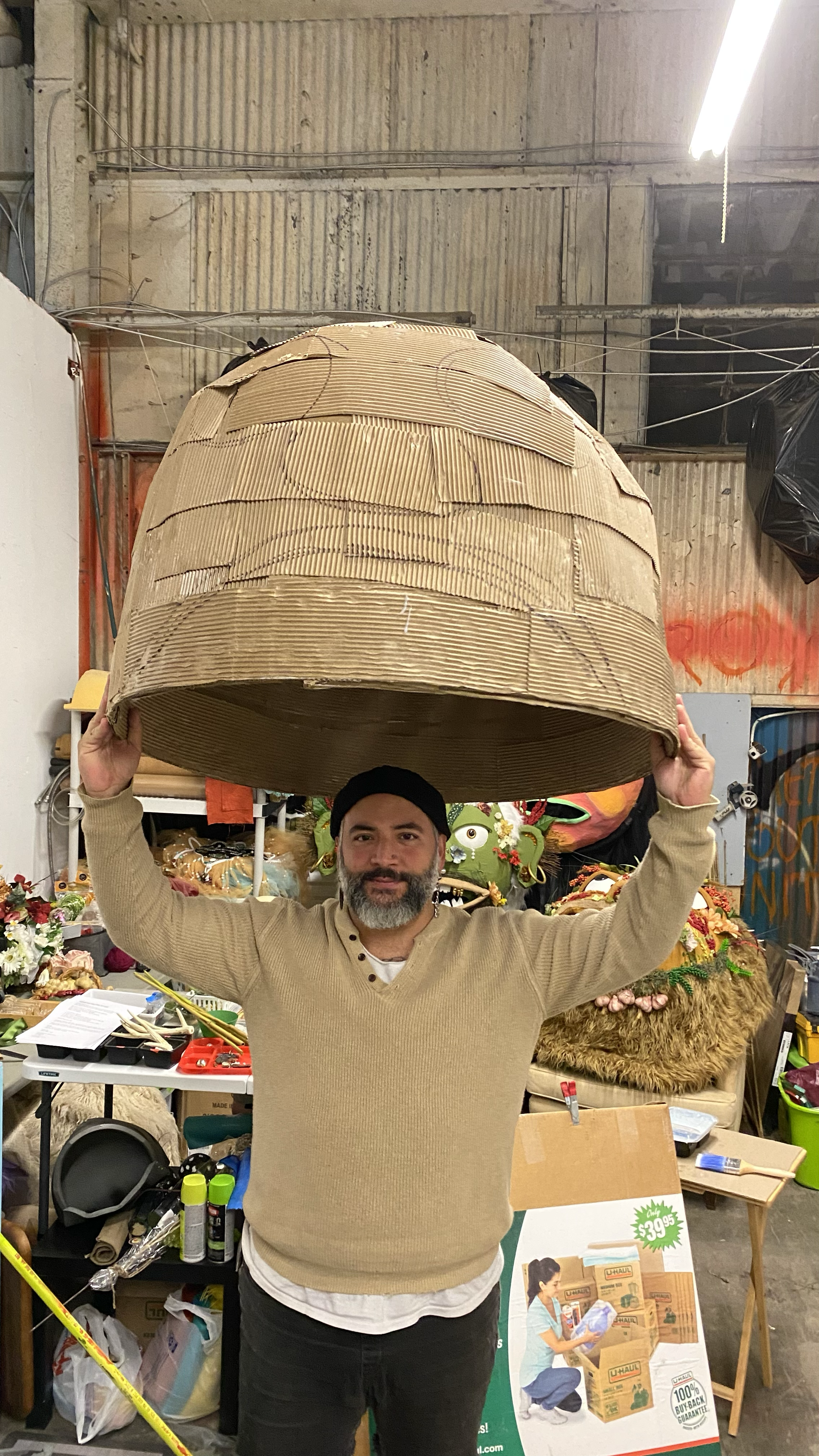 Giant puppet head in process. Here, I was building the form. 