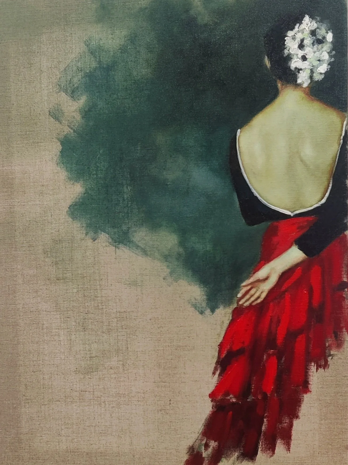 FLAMENCO ROJO - 72-54cm - Huile sur lin encollé
