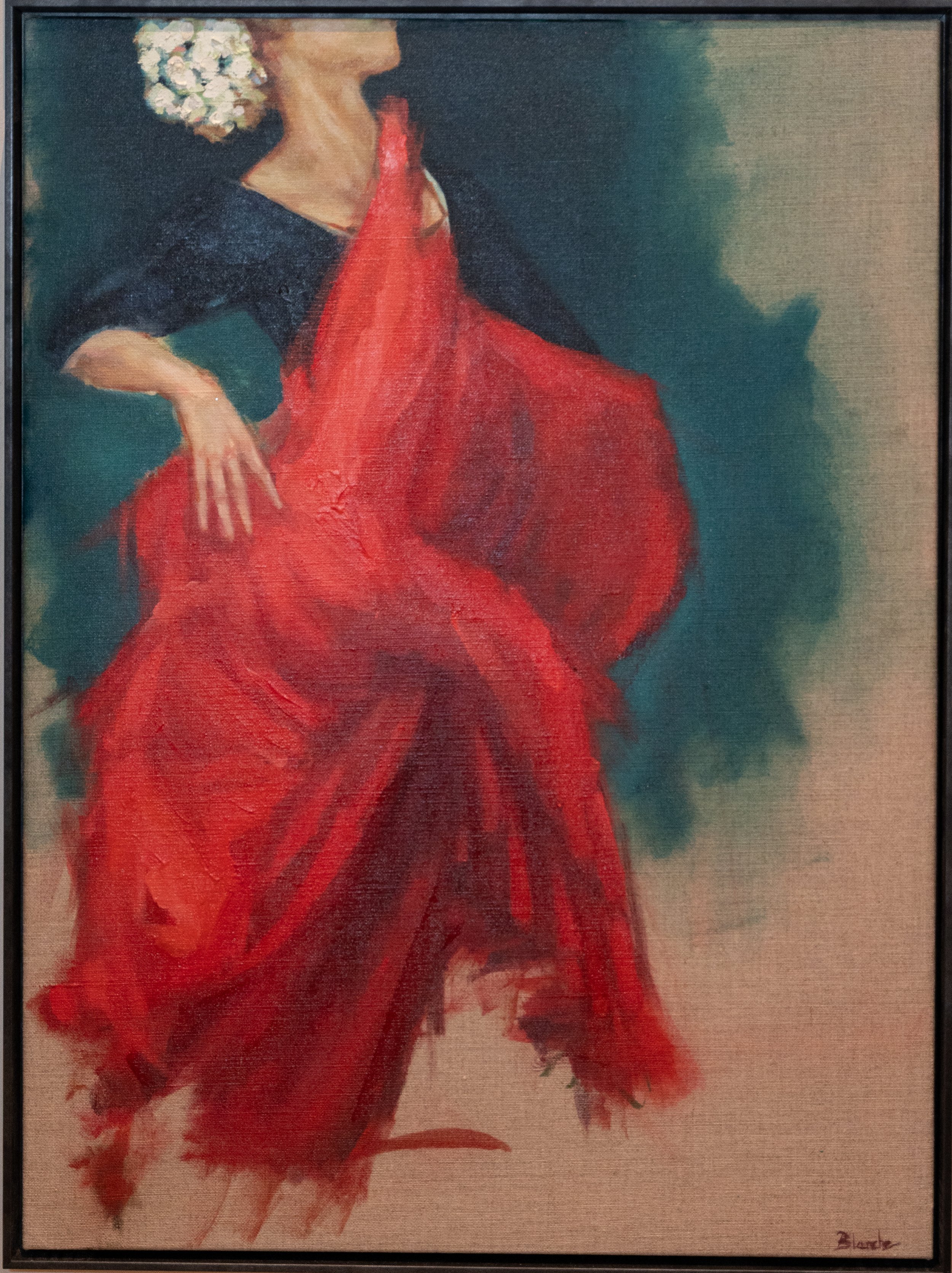FLAMENCO ROJO bailando - 72-54cm - Huile sur lin encollé