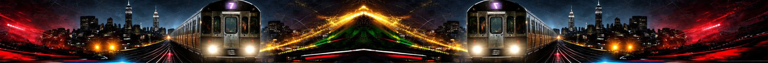 New York City subway train night skyline graphic with Forever Happens Here branding used for World Cup 2026 sports bar promotion atmosphere and NYC match day energy theme