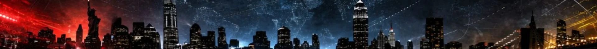 New York City skyline night panorama with Forever Happens Here branding used for World Cup 2026 sports bar promotion visuals and global match day atmosphere theme