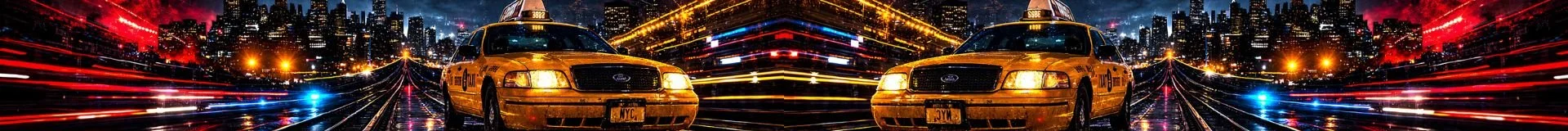 New York City yellow taxi night skyline graphic with Forever Happens Here branding used for World Cup 2026 sports bar promotion visuals and match day atmosphere theme