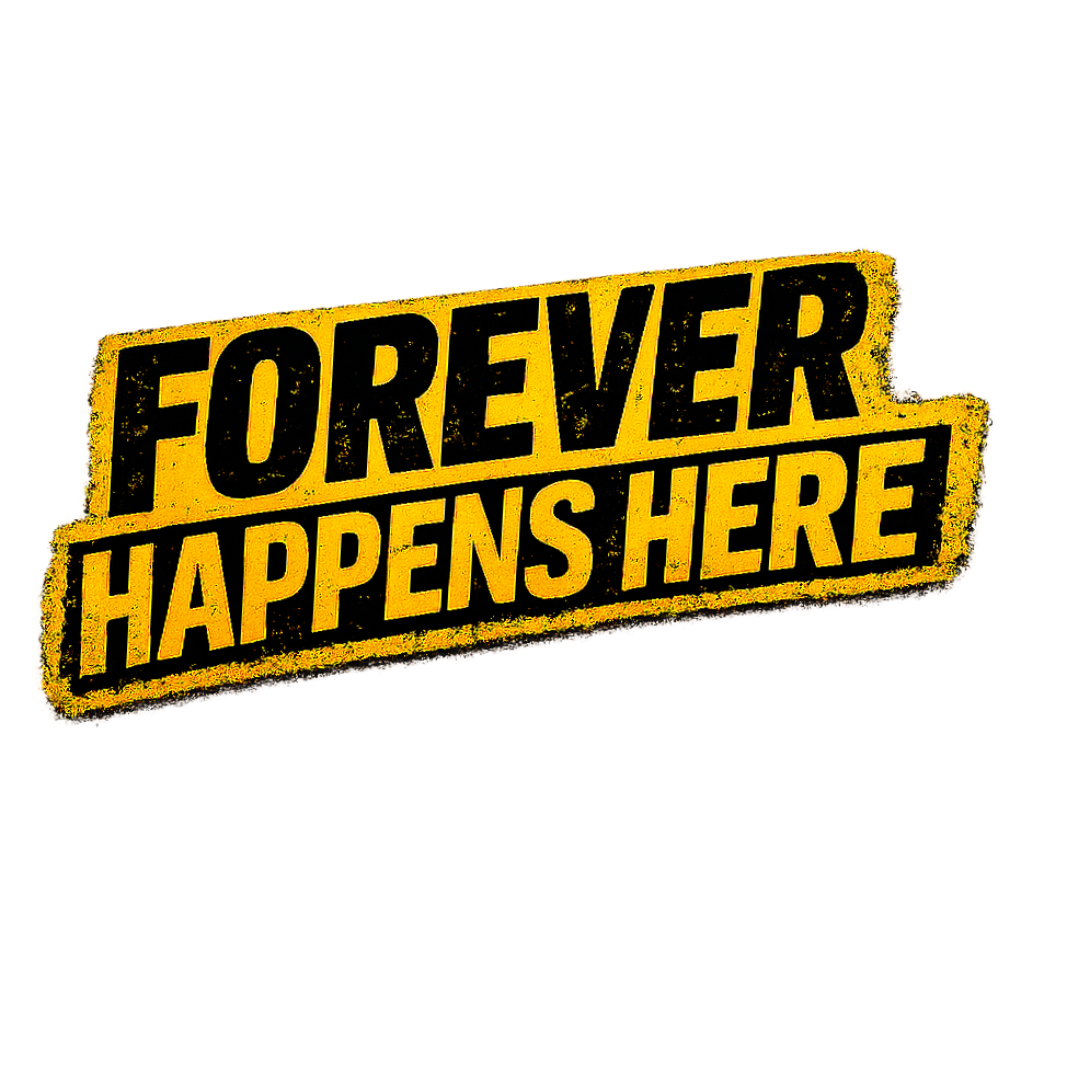 #ForeverHappensHere ; Authentic NYC Welcomes the World poster; a grassroots hospitality alternative to the corporate Welcome World Rewards Program for local venues.