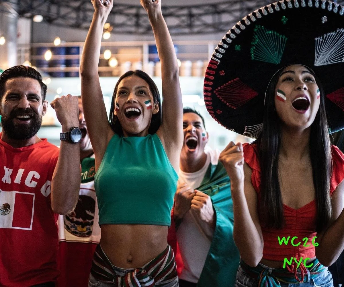 Fans of Mexico cheering inside the Dirty Dozen Best Bars in Manhattan to Watch the World Cup