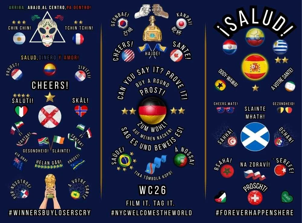 Multi-level design system for international football at a Manhattan bar's World Cup playbook. New York City.
