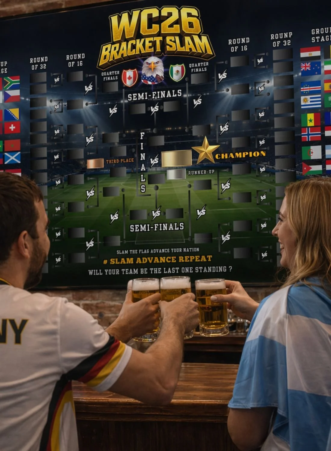 Interior of a top New York bar's World Cup playbook setup for international football fans. #ForeverHappensHere