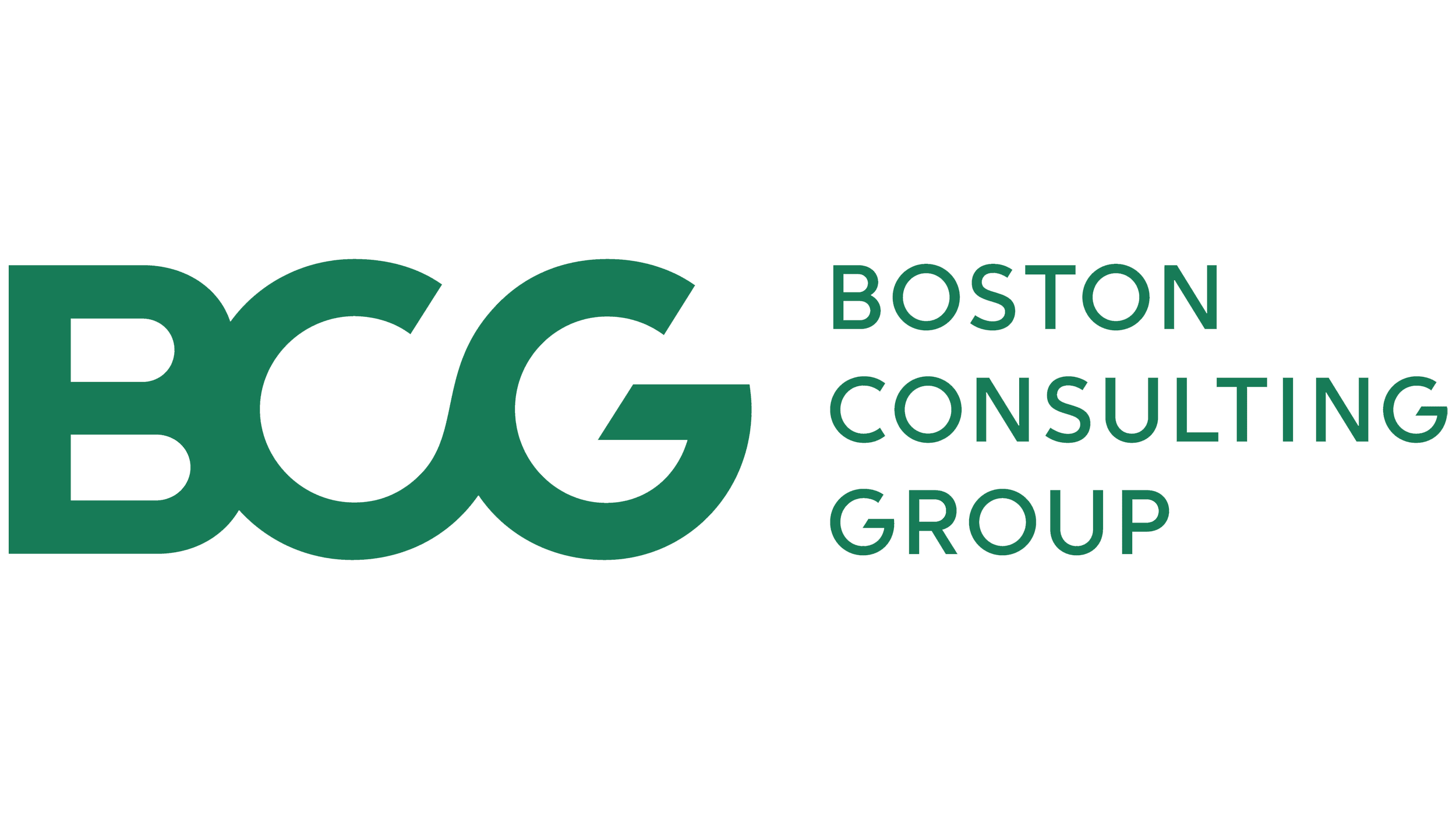 Logo for Boston Consulting Group with the letters BCG in large green font and the full name in smaller green font to the right.