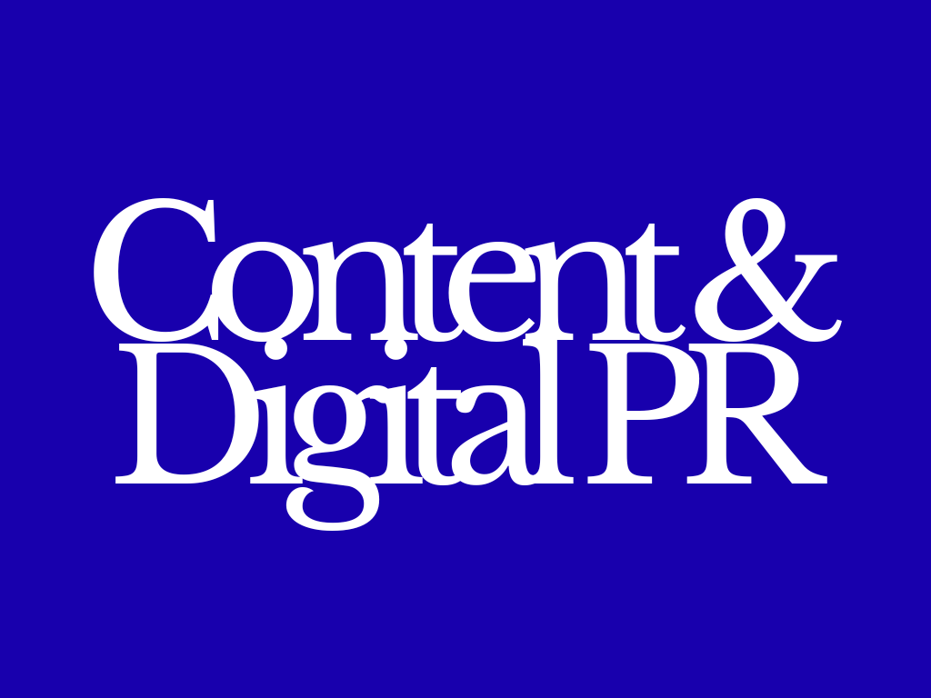 Text graphic saying "Content & Digital PR" in white font on a blue background.