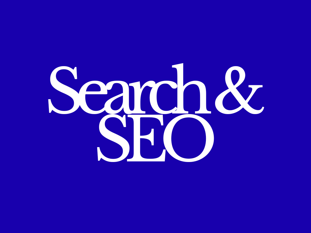 Blue background with white text that reads "Search & SEO"