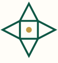 A geometric logo with a central gold circle, surrounded by four green diamond shapes in a symmetrical pattern.