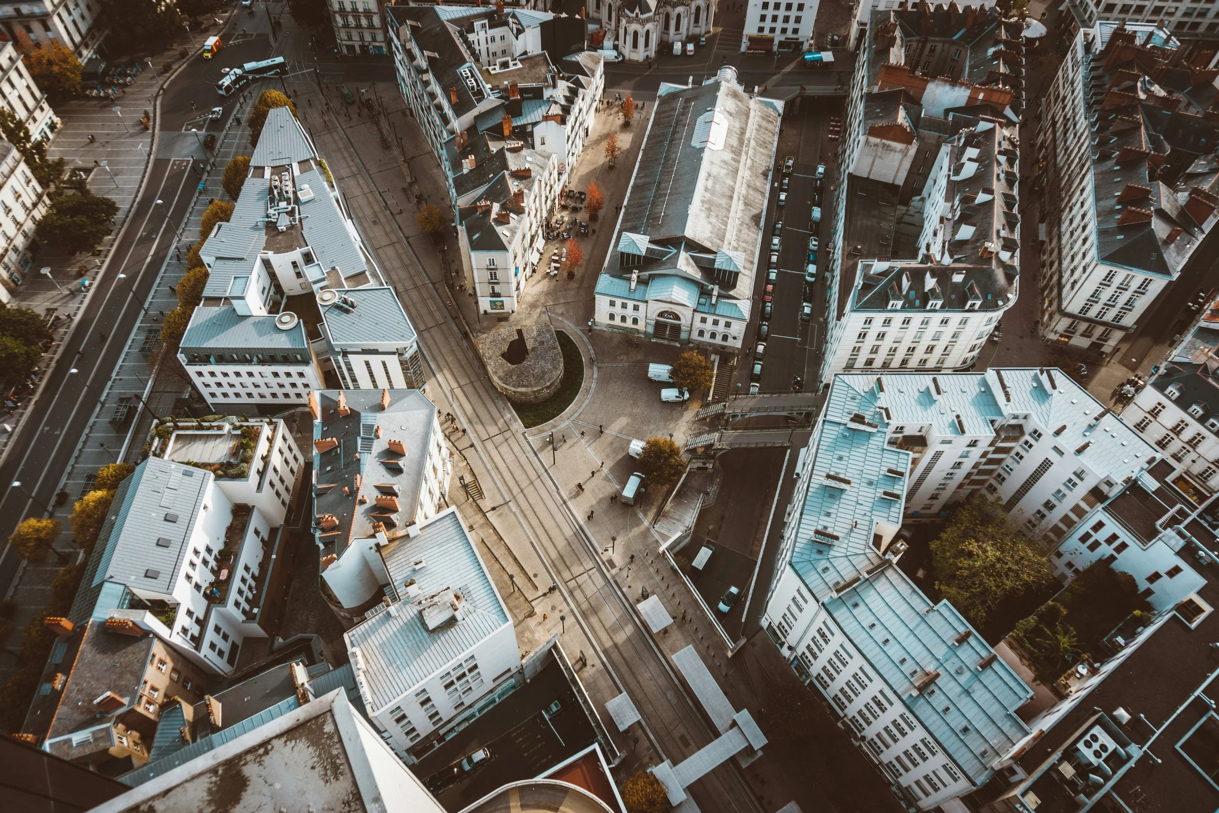 Aerial view of Nantes streetscape by Quentin