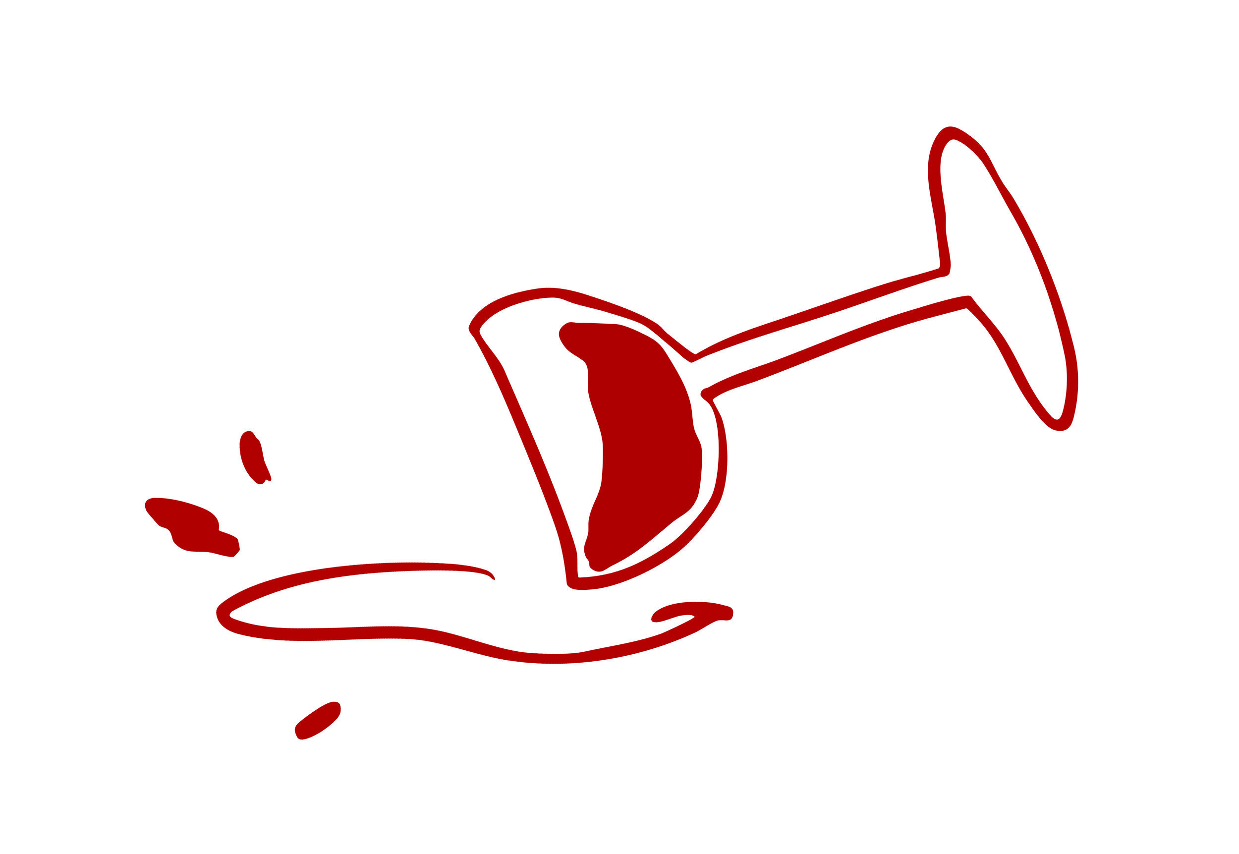 Une illustration simple d'un verre de vin rouge renversé, avec du vin qui s'écoule et des gouttes qui tombent.