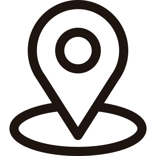 A black map pin icon on a transparent background.