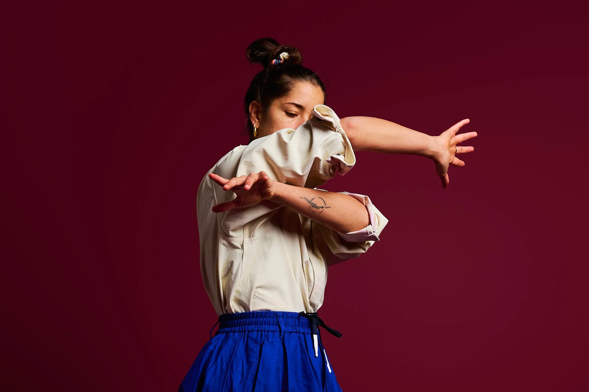 Woman in slow, mindful movement practice.