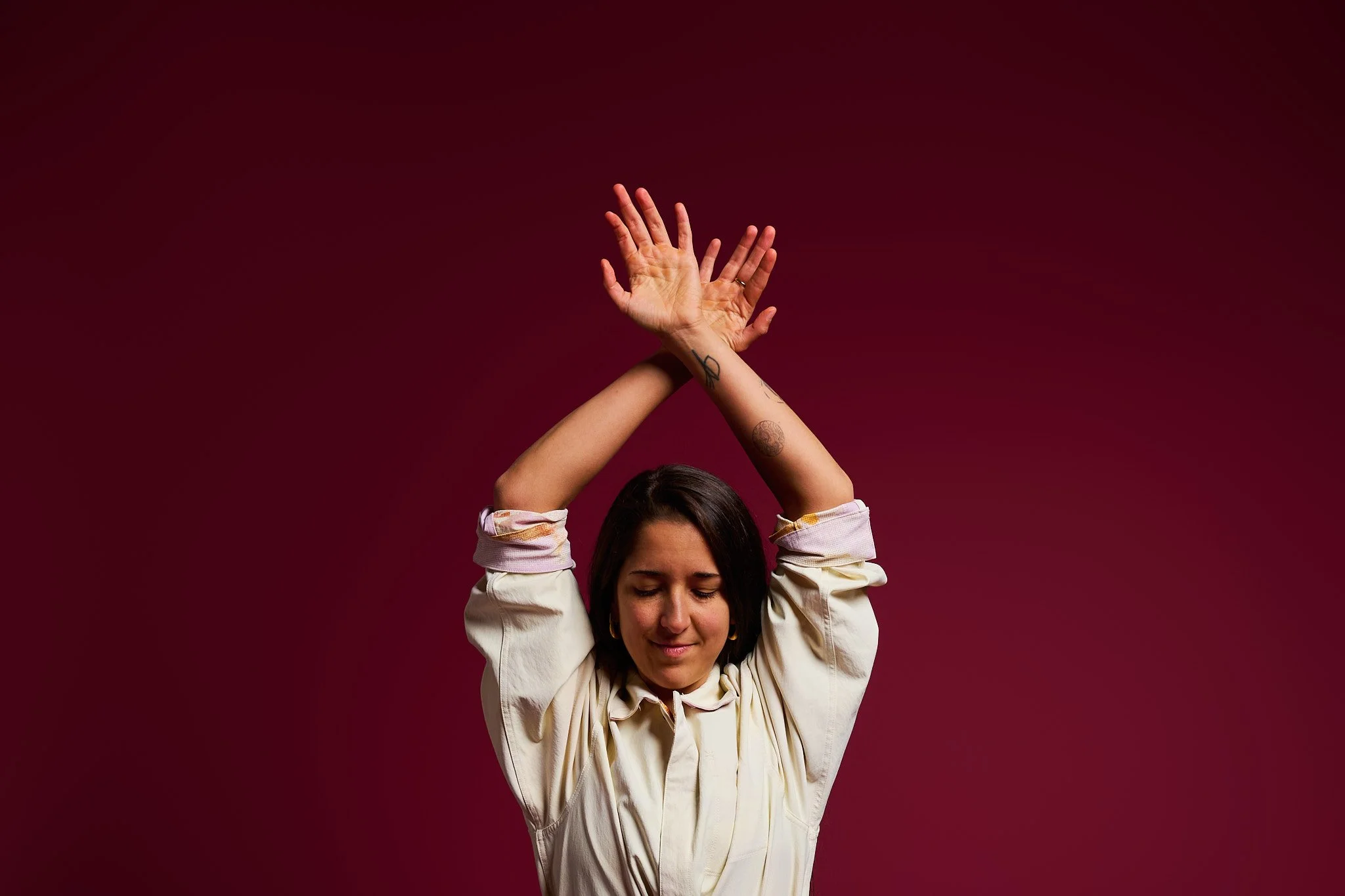 Woman in slow, mindful movement practice.