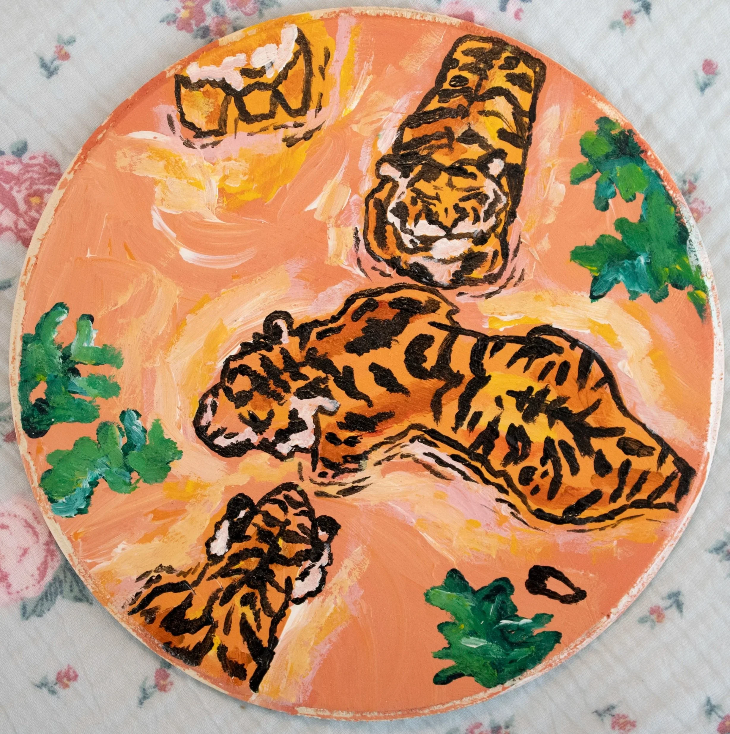 "Tigers", 2023, Acrylic on Wood, 6" x 6"