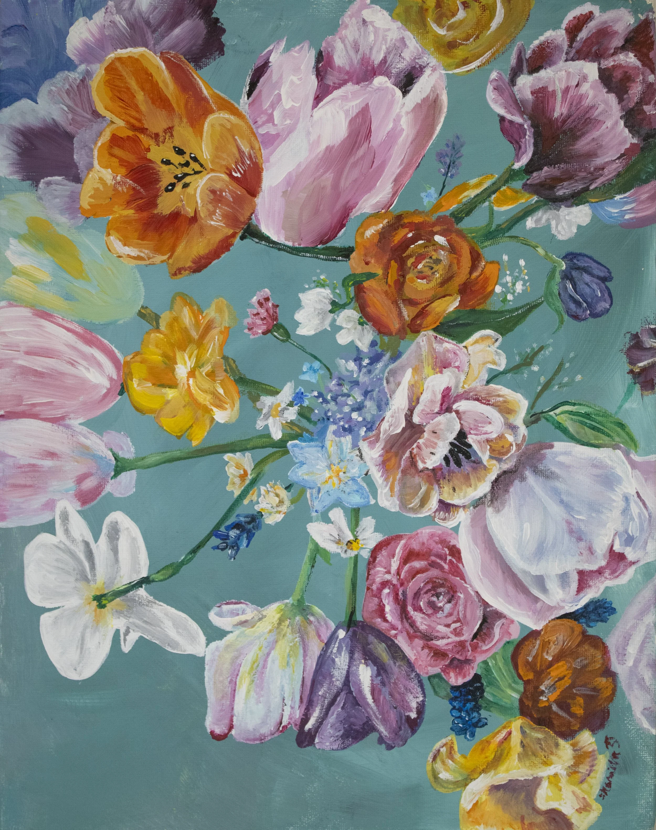 "Bouquet", 2024,  Acrylic on Canvas, 18" x 20"