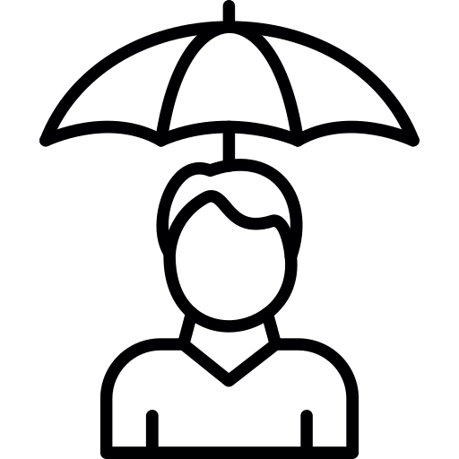 Schwarzweisses Icon mit Person und Regenschirm