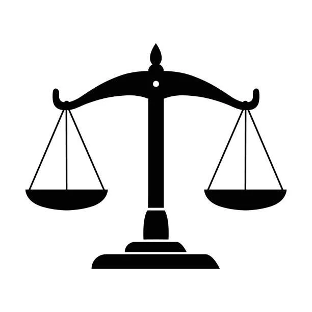 Black silhouette of a balanced scale on a white background.
