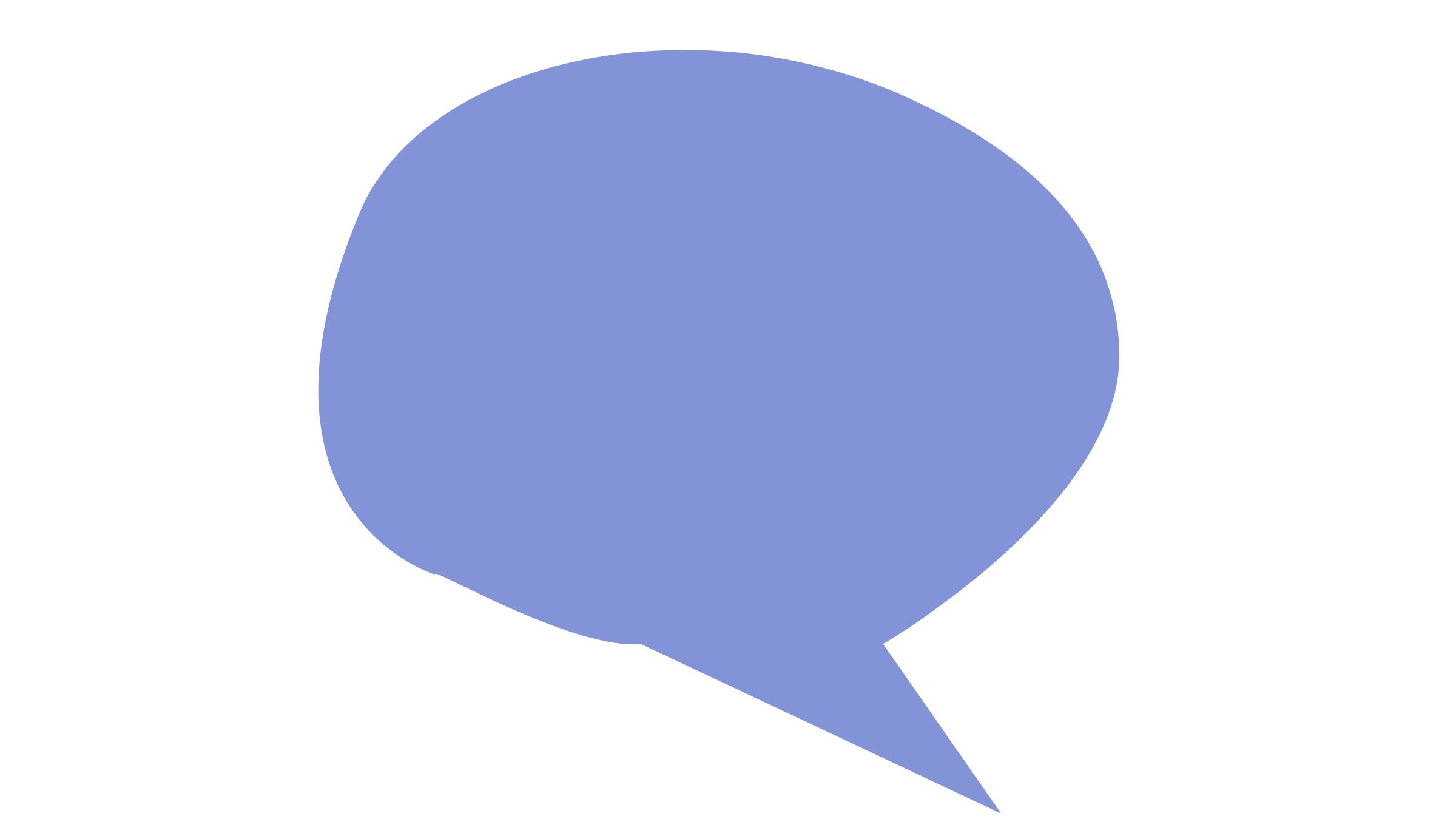 A large blue speech bubble with a black background.