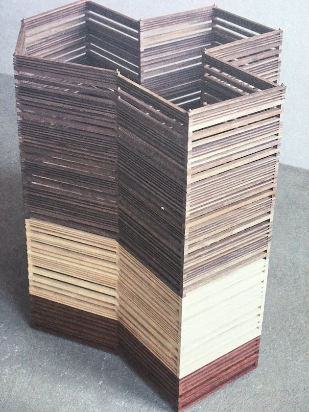 Raum-2-2005, 2005  Bubinga / Ahorn / Nussbaum / Stahl  100 x 100 x 25 cm, variabel