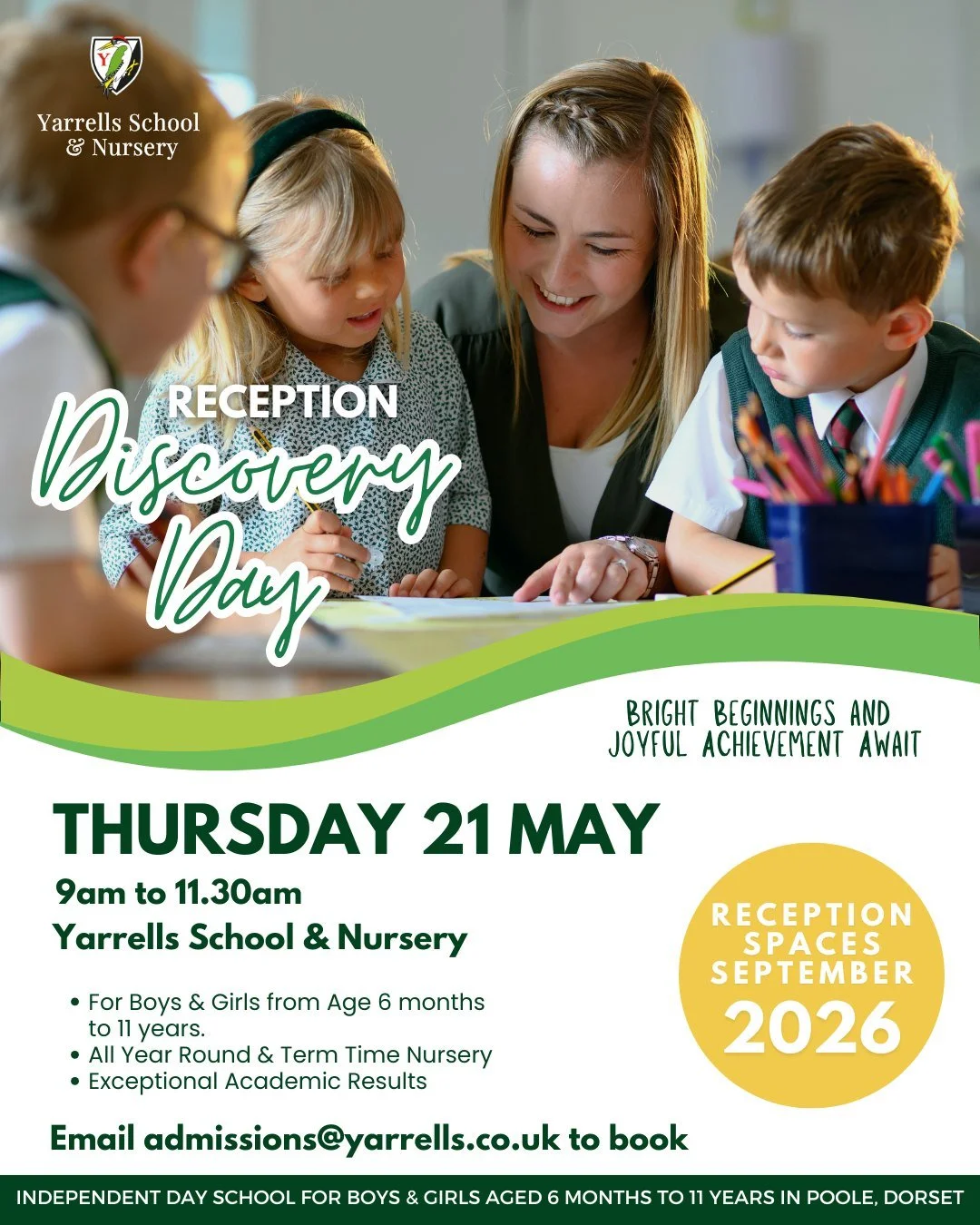 🌿 Know anyone with a little one starting school in September 2026? Come and discover the joy of learning at Yarrells &mdash; where curiosity is sparked, confidence blooms, and every child is known and nurtured.

Nestled in a Georgian manor on the ed