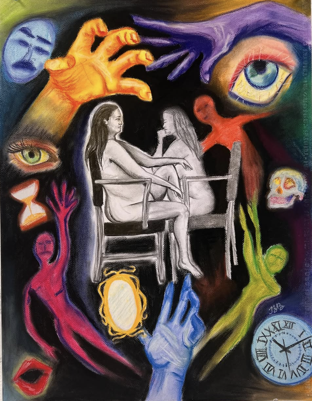 “Anxiety” | 18”x24” | Graphite, charcoal, and pastel. 2024