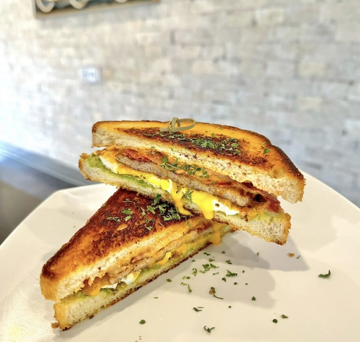 Our breakfast sandwich at Red Bicycle Coffee