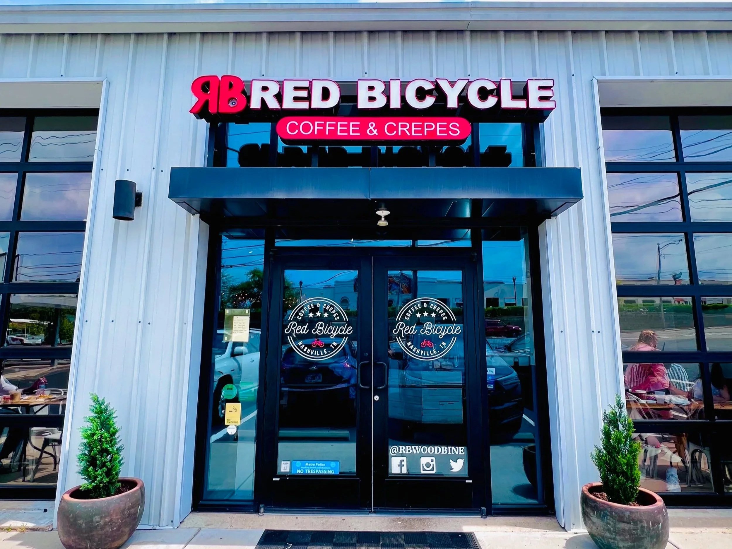 Red Bicycle Coffee storefront in the Woodbine neighborhood of South Nashville near GEODIS Park