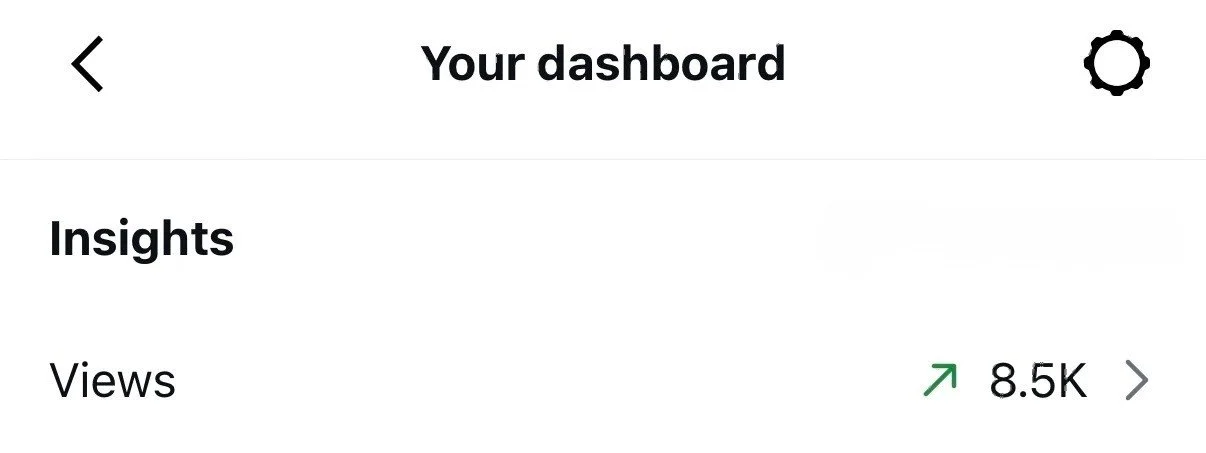 Screenshot of a social media dashboard showing insights tab with a views count of 8.5K and an upward trending arrow.
