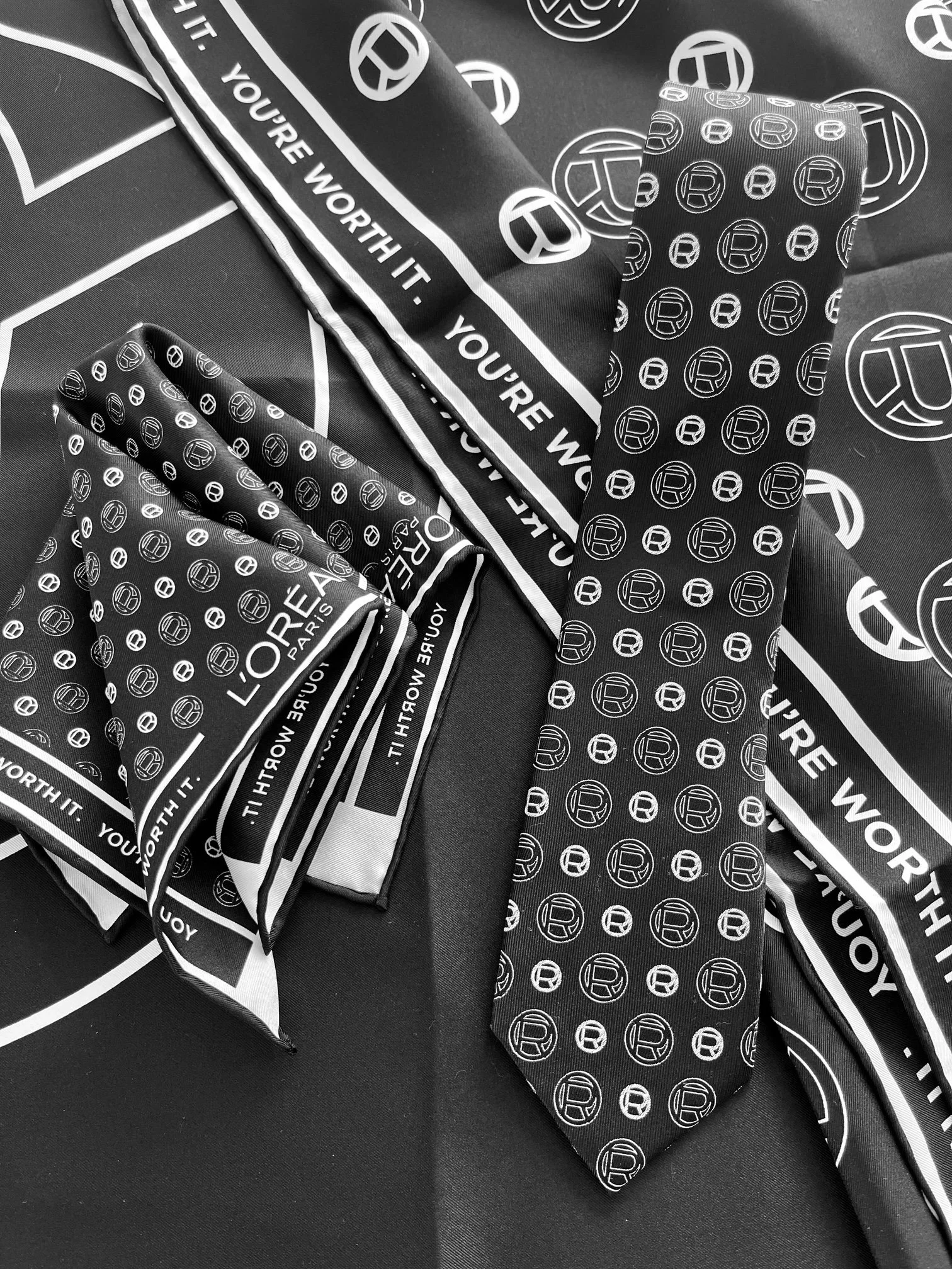 Lindman New York create custom silk scarf, tie, pocket square, and long scarf for L'Oréal Paris