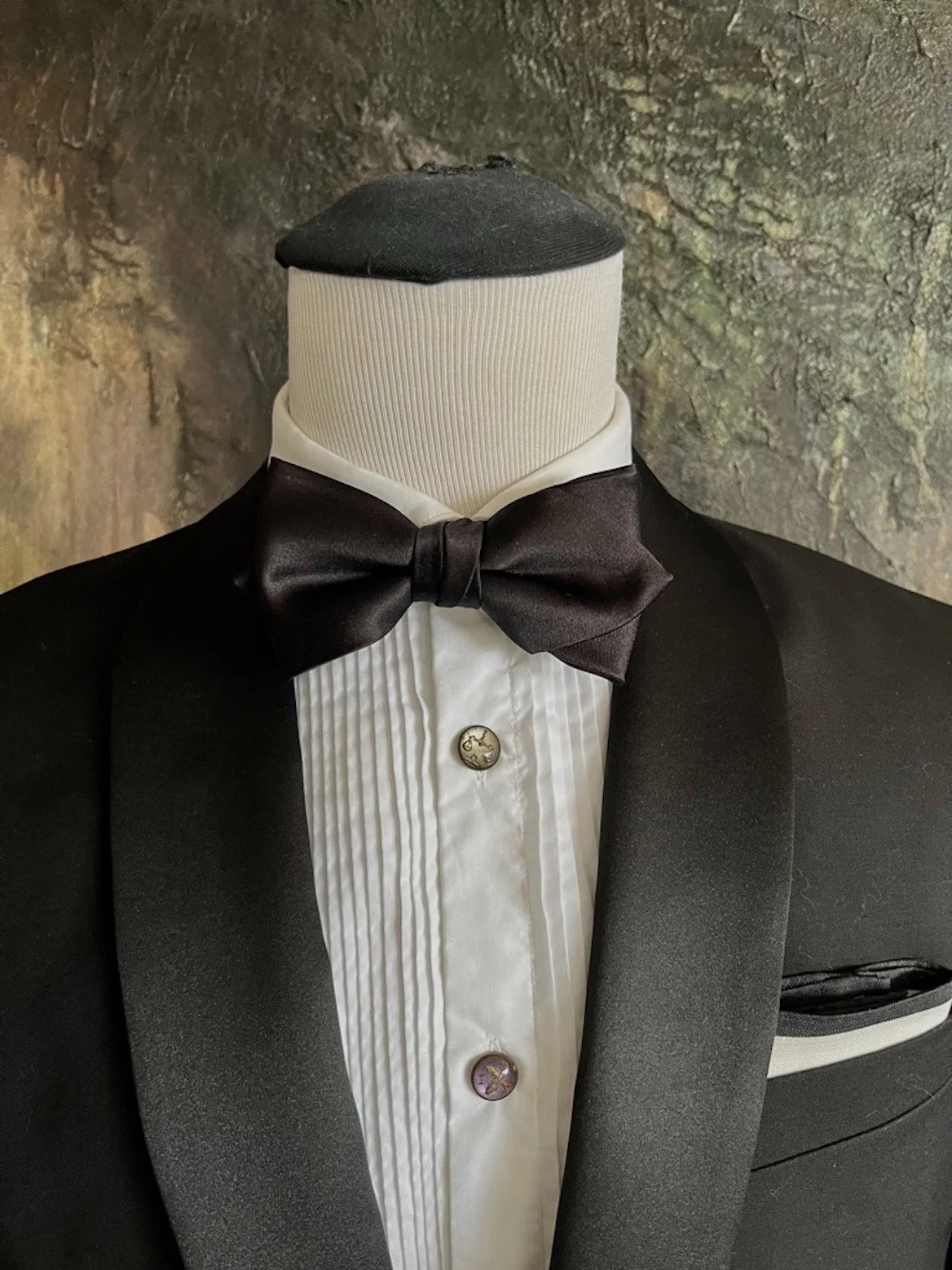 Classic, diamond shape, pre-tied, black silk bow tie.