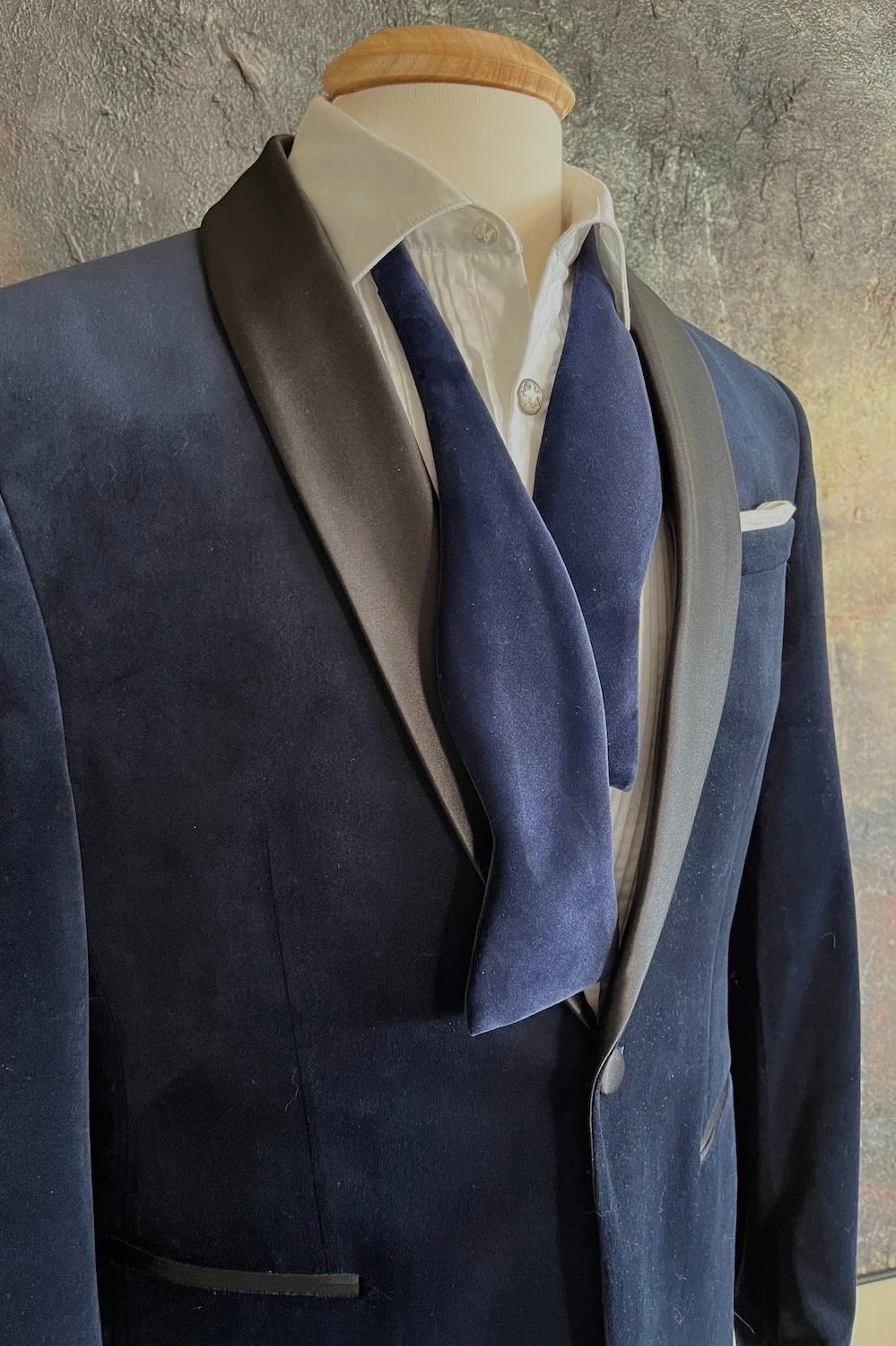 Navy Blue Velvet, large butterfly, bow tie, self-tied