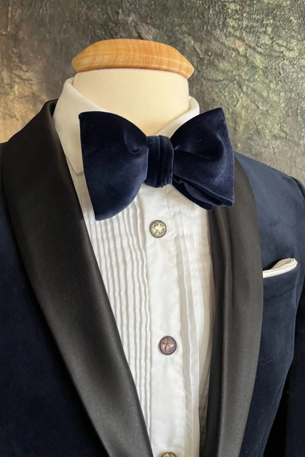 Navy Blue Velvet, large butterfly, bow tie, self-tied