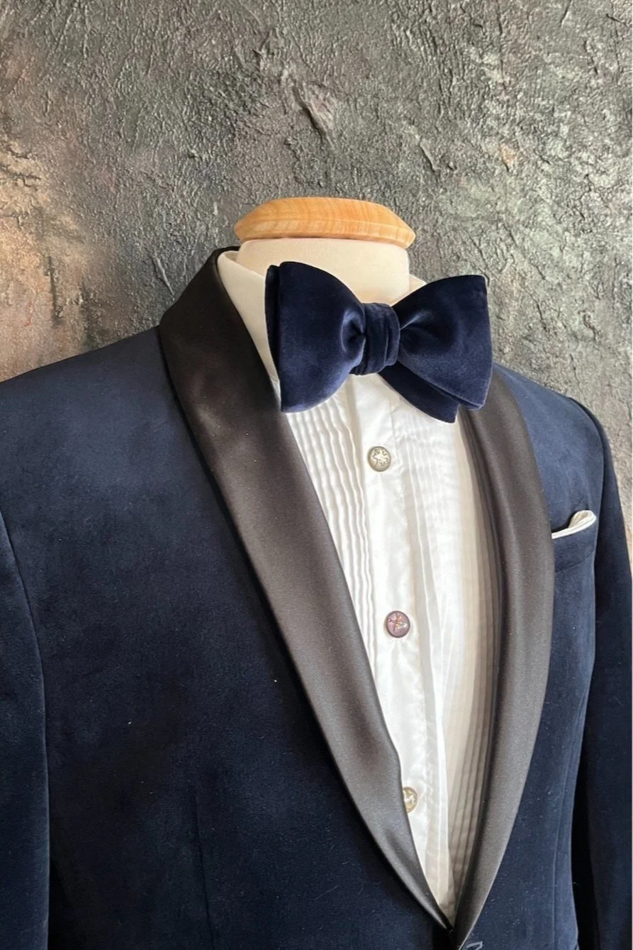 Navy Blue Velvet, large butterfly, bow tie, self-tied